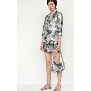 MICHAEL KORS Collection resort 2019 silver lurex shimmer short pencil skirt